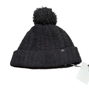 Barefoot Dreams Cozychic Cable Beanie w/ Pom Pom Dark Brown OS New Gift